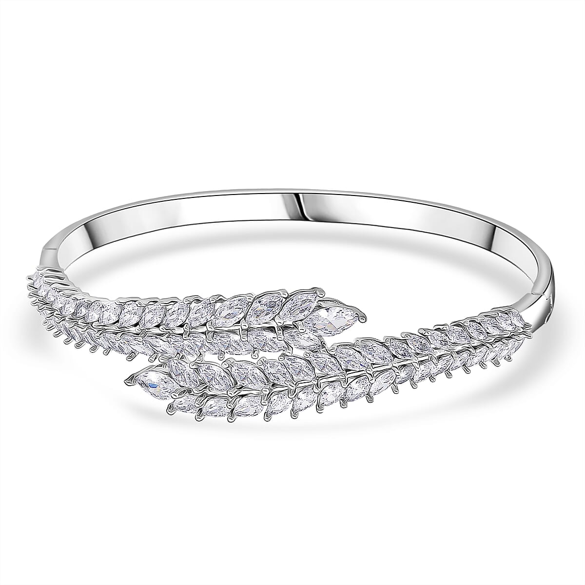 Simulated Diamond Bangle Bracelet in Silvertone (7.50 In) image number 3