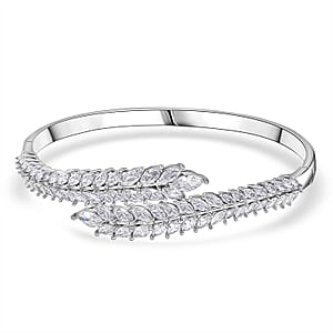 Simulated Diamond Bangle Bracelet in Silvertone (7.50 In)