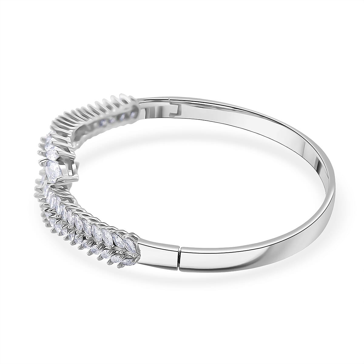Simulated Diamond Bangle Bracelet in Silvertone (7.50 In) image number 4