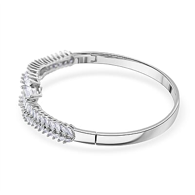 Simulated Diamond Bangle Bracelet in Silvertone (7.50 In)