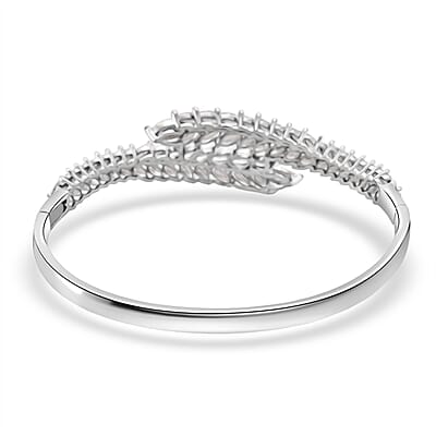 Simulated Diamond Bangle Bracelet in Silvertone (7.50 In)