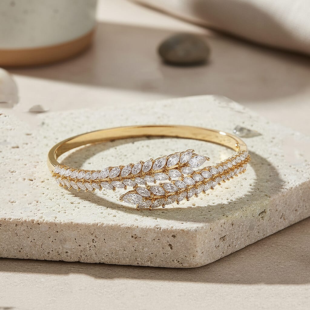 Simulated Diamond Bangle Bracelet in Goldtone (7.50 In)