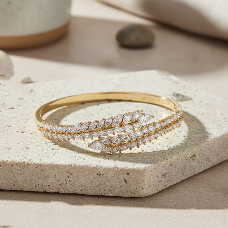 Simulated Diamond Bangle Bracelet in Goldtone (7.50 In)