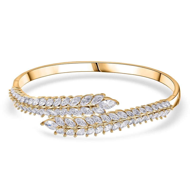 Simulated Diamond Bangle Bracelet in Goldtone (7.50 In)