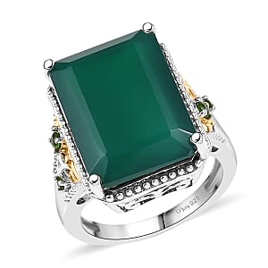 EverTrue Verde Onyx, Chrome Diopside Ring in 18K YG Plated and Platinum Bond (Size 10.0) 13.35 ctw