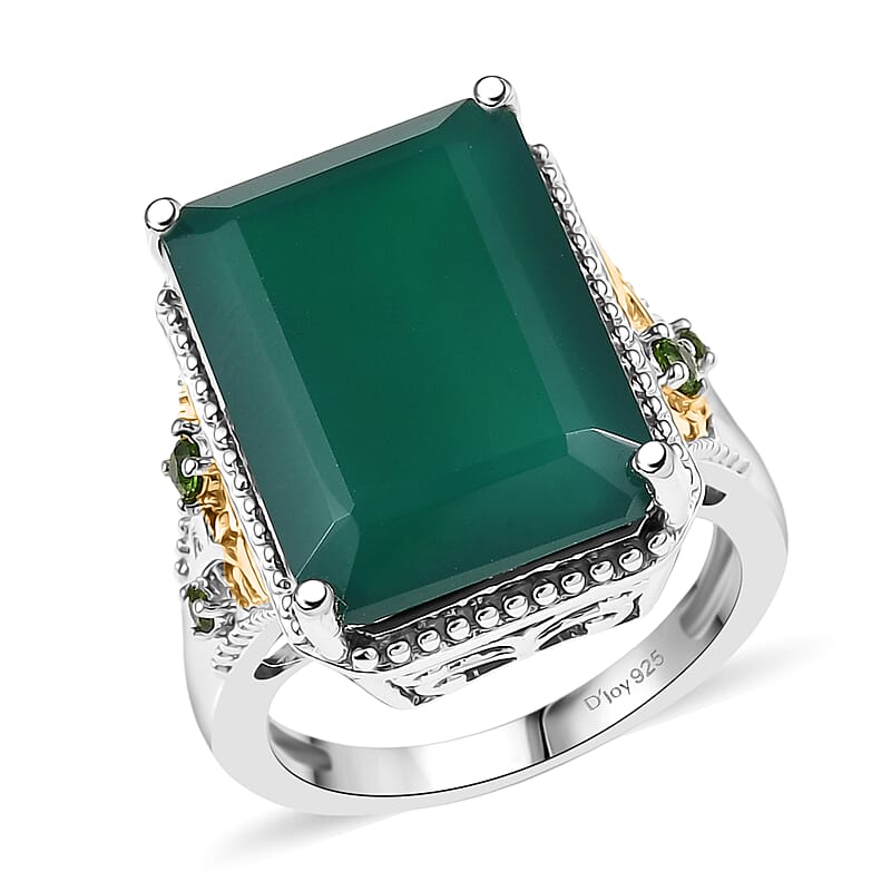 EverTrue Verde Onyx, Chrome Diopside Ring in 18K YG Plated and Platinum Bond 13.35 ctw (Size 10.0)