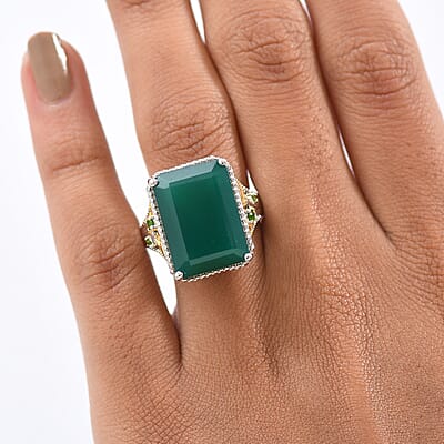 EverTrue Verde Onyx, Chrome Diopside Ring in 18K YG Plated and Platinum Bond 13.35 ctw (Size 10.0)