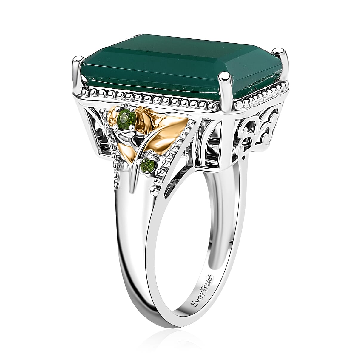 EverTrue Verde Onyx, Chrome Diopside Ring in 18K YG Plated and Platinum Bond (Size 10.0) 13.35 ctw image number 3