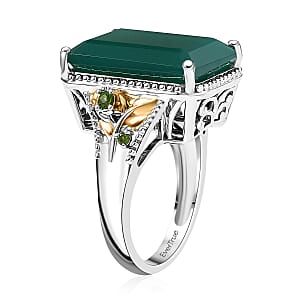 EverTrue Verde Onyx, Chrome Diopside Ring in 18K YG Plated and Platinum Bond 13.35 ctw (Size 10.0)