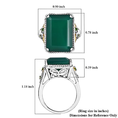 EverTrue Verde Onyx, Chrome Diopside Ring in 18K YG Plated and Platinum Bond 13.35 ctw (Size 10.0)