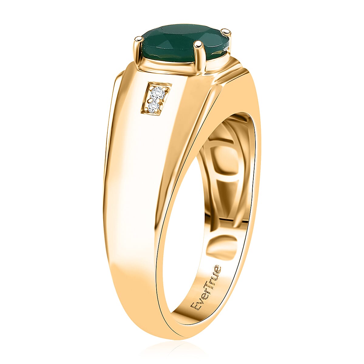EverTrue Verde Onyx and White Zircon 1.80 ctw Ring in 18K Yellow Gold Plated (Size 10.0) image number 3