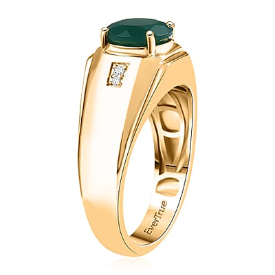 EverTrue Verde Onyx, White Zircon Men's Ring in 18K YG Plated 1.80 ctw (Size 10.0)