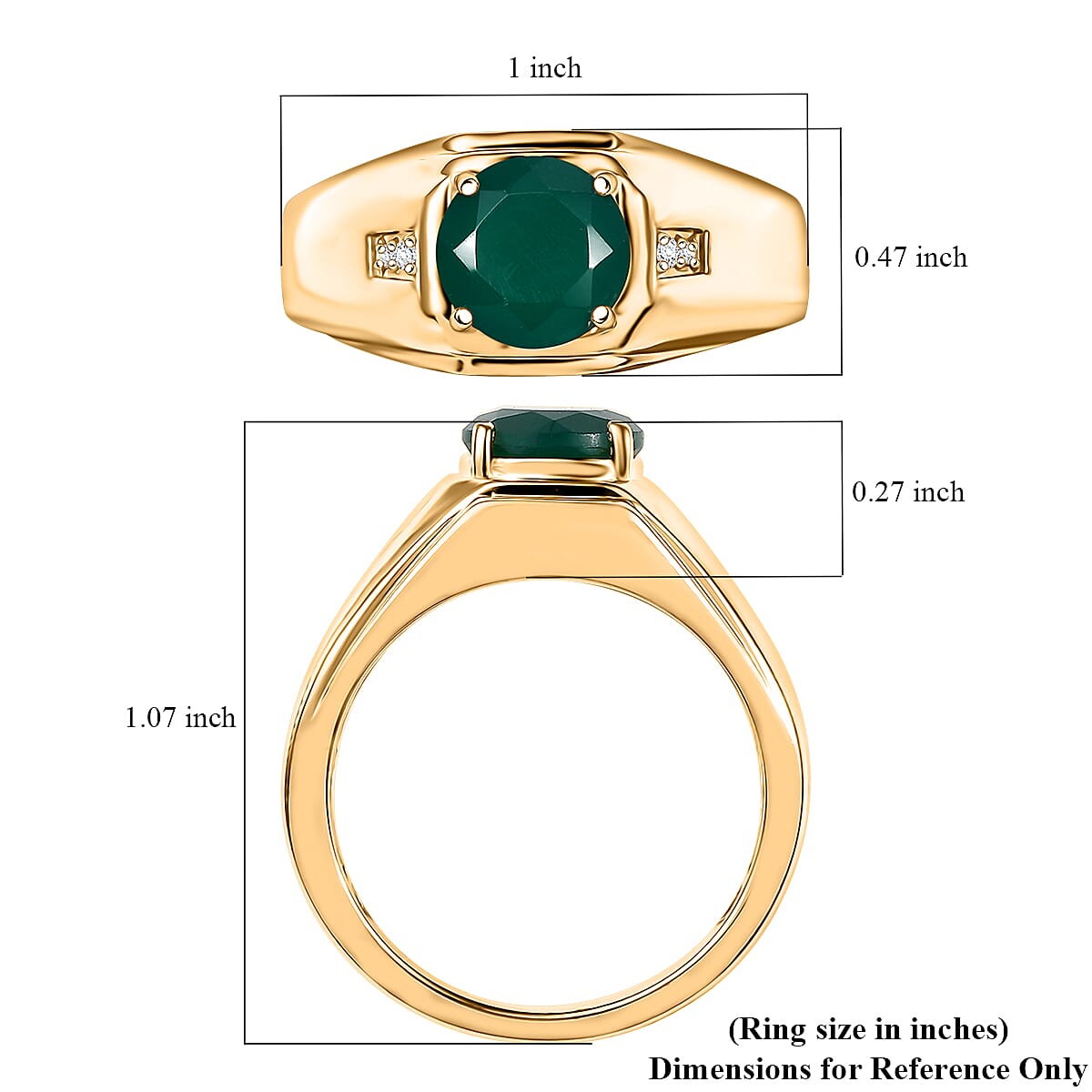 EverTrue Verde Onyx, White Zircon Men's Ring in 18K YG Plated 1.80 ctw (Size 10.0)