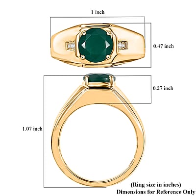 EverTrue Verde Onyx, White Zircon Men's Ring in 18K YG Plated 1.80 ctw (Size 10.0)
