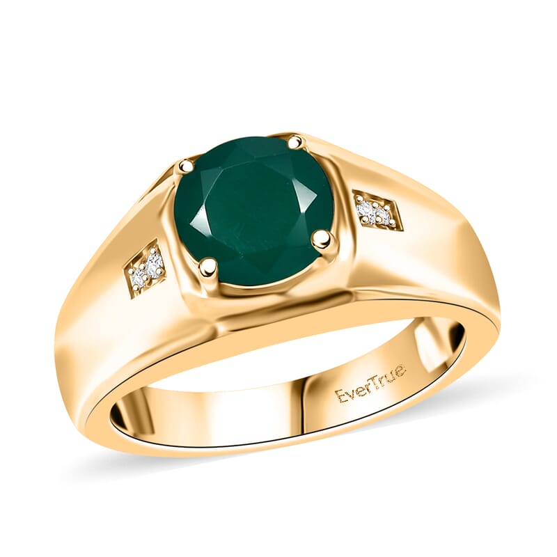 EverTrue Verde Onyx and White Zircon 1.80 ctw  Men's Ring in 18K YG Plated (Size 13.0)