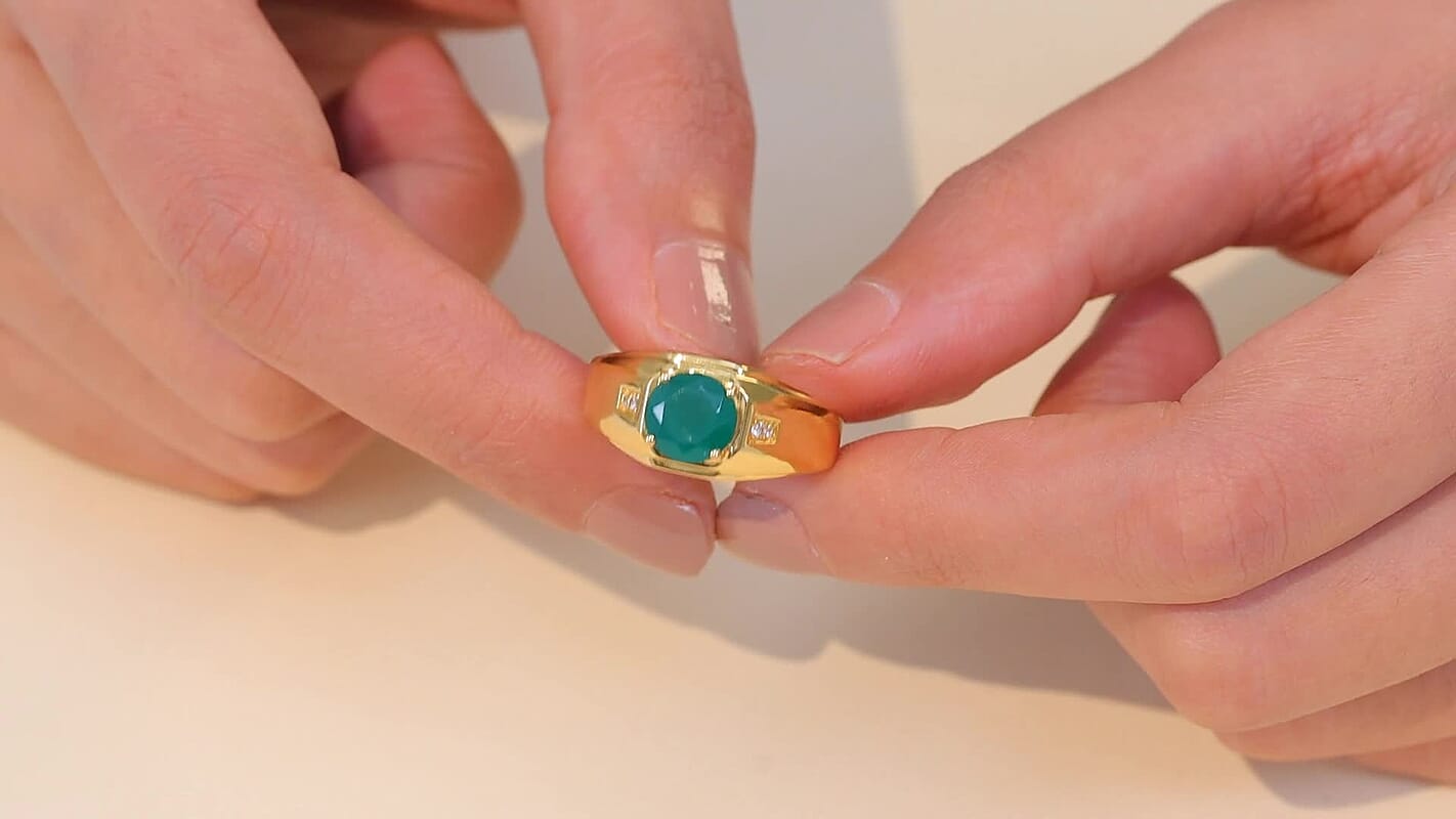 EverTrue Verde Onyx, White Zircon Ring in 18K YG Plated (Size 10.0) 1.80 ctw