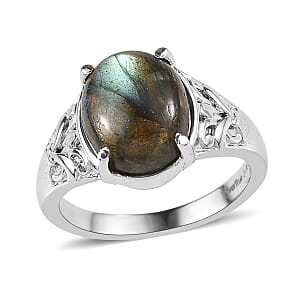 EverTrue Malagasy Labradorite 5.50 ctw Solitaire Ring in Stainless Steel (Size 10.0)