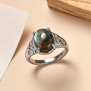 EverTrue Malagasy Labradorite 5.50 ctw Solitaire Ring in Stainless Steel (Size 5.0)