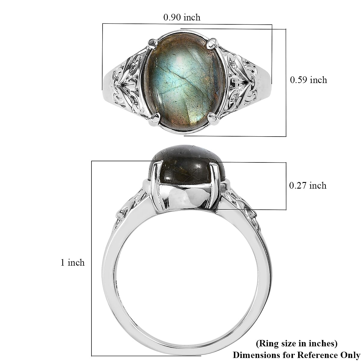EverTrue Malagasy Labradorite 5.50 ctw Solitaire Ring in Stainless Steel (Size 5.0) image number 5