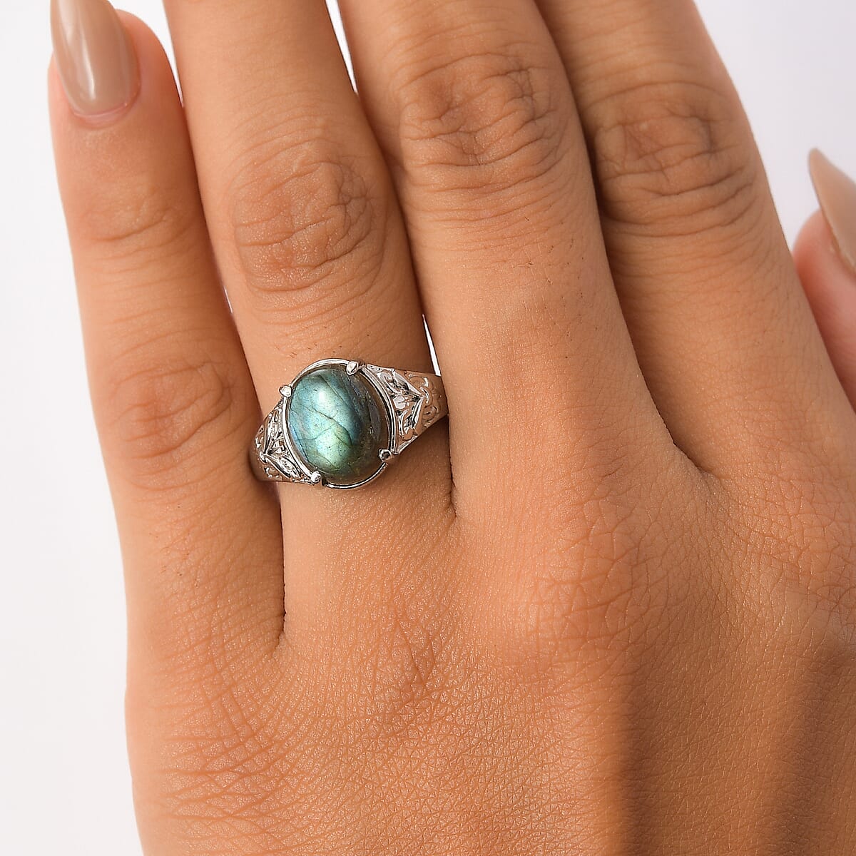 EverTrue Malagasy Labradorite 5.50 ctw Solitaire Ring in Stainless Steel (Size 6.0) image number 2