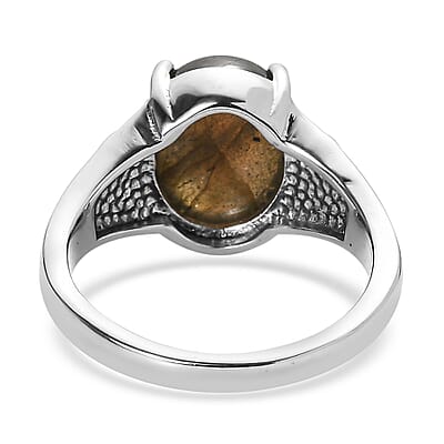 EverTrue Malagasy Labradorite 5.50 ctw Solitaire Ring in Stainless Steel (Size 7.0)