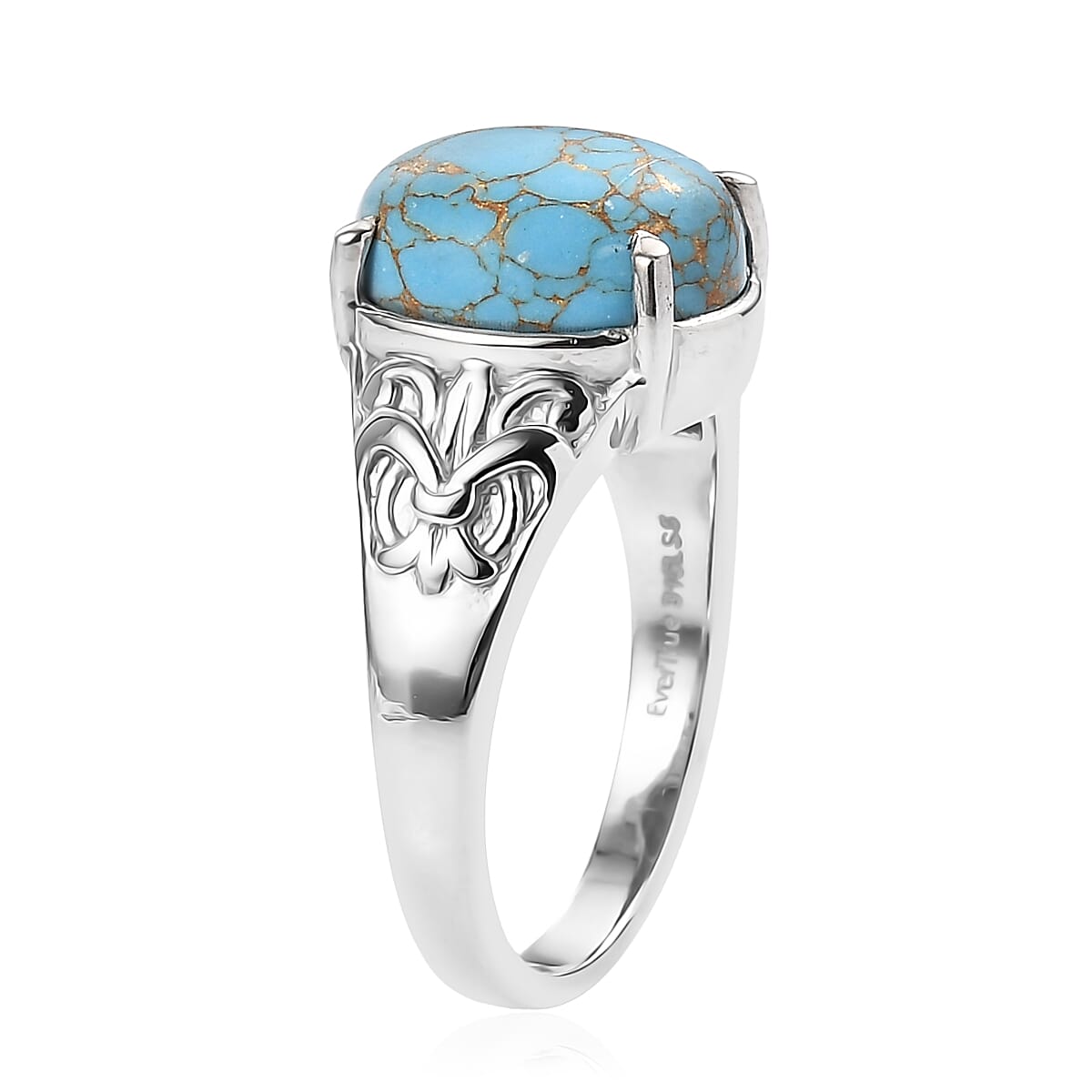 EverTrue Mojave Blue Turquoise 4.20 ctw Solitaire Ring in Stainless Steel (Size 10) image number 3