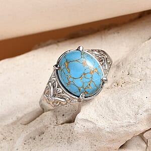 EverTrue Mojave Blue Turquoise 4.20 ctw Solitaire Ring in Stainless Steel (Size 6.0)