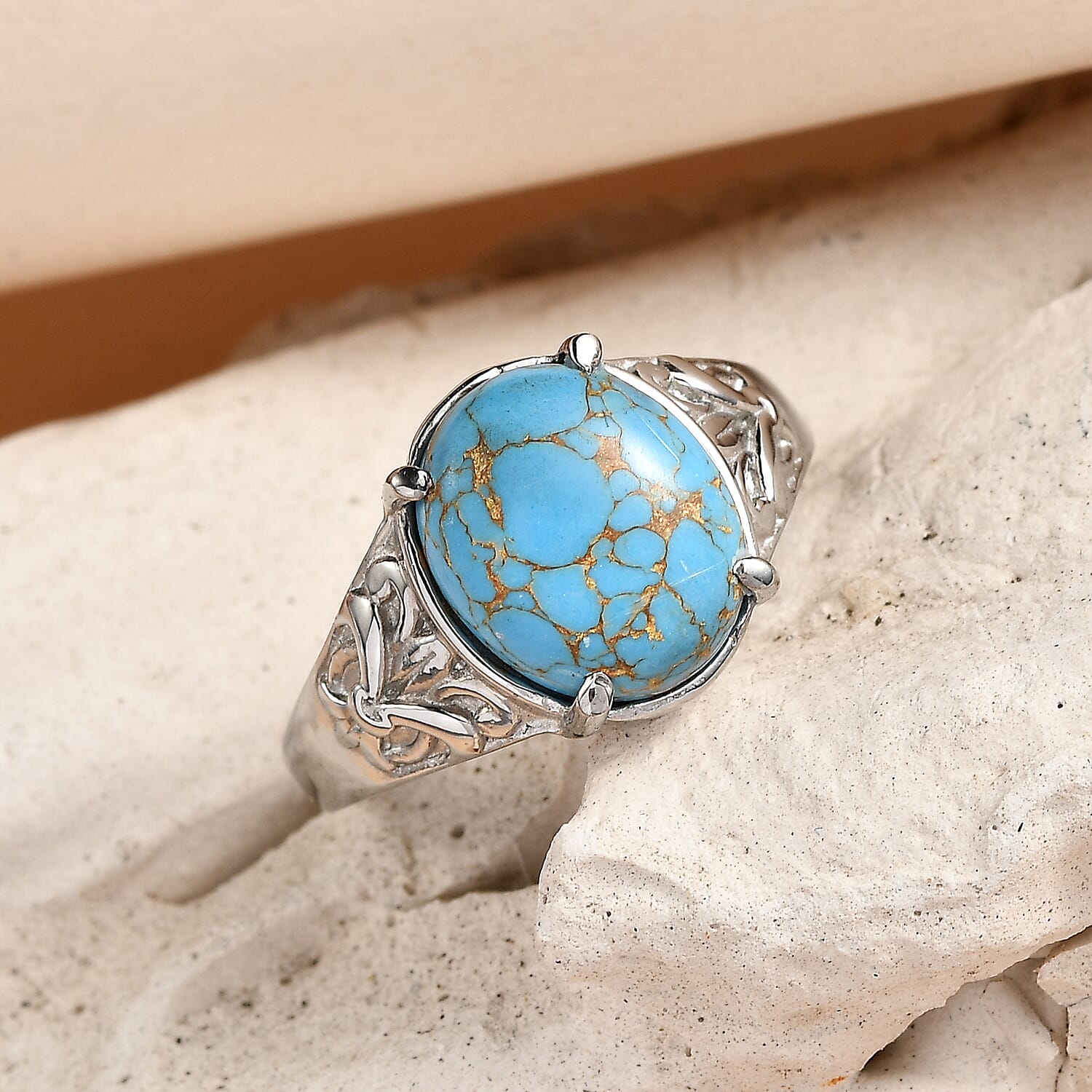 EverTrue Mojave Blue Turquoise 4.20 ctw Solitaire Ring in Stainless Steel (Size 8.0)