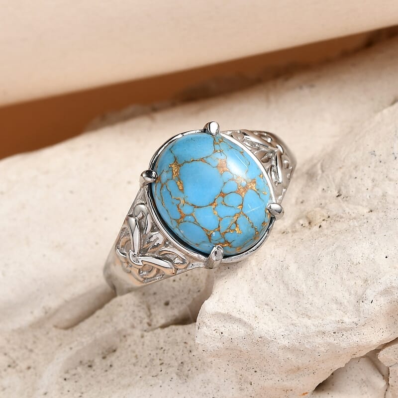 EverTrue Mojave Blue Turquoise 4.20 ctw Solitaire Ring in Stainless Steel (Size 8.0)