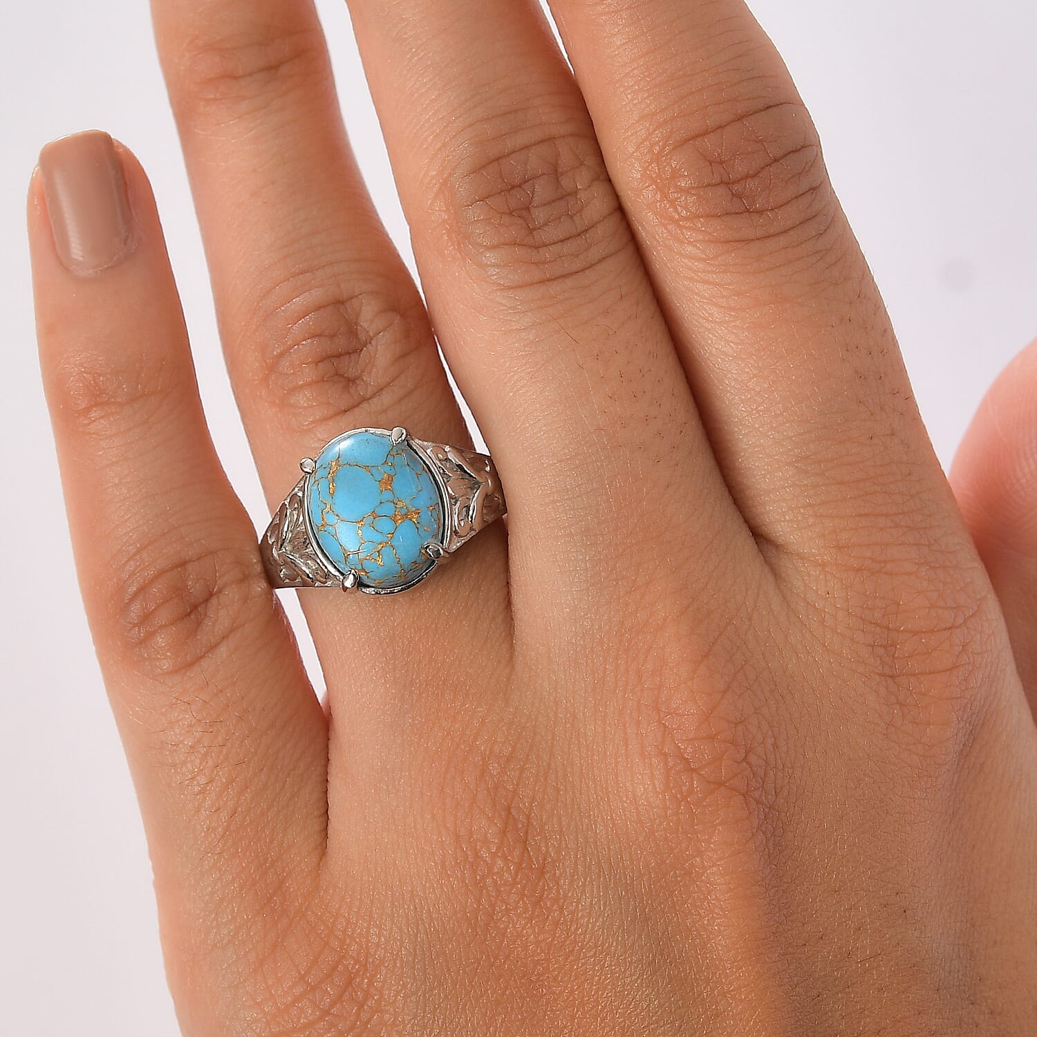 EverTrue Mojave Blue Turquoise 4.20 ctw Solitaire Ring in Stainless Steel (Size 8.0)