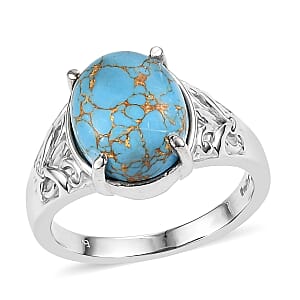 EverTrue Mojave Blue Turquoise 4.20 ctw Solitaire Ring in Stainless Steel (Size 9.0)