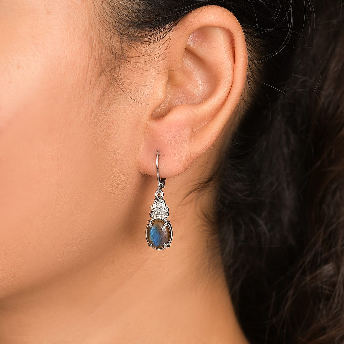 EverTrue Malagasy Labradorite 6.50 ctw Earrings in Stainless Steel image number 2