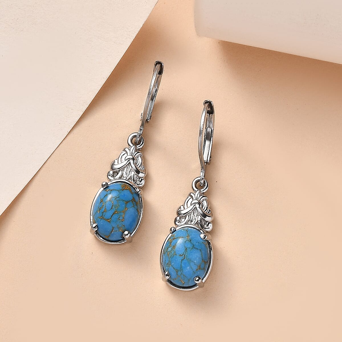 EverTrue Mojave Blue Turquoise 4.80 ctw Earrings in Stainless Steel image number 1