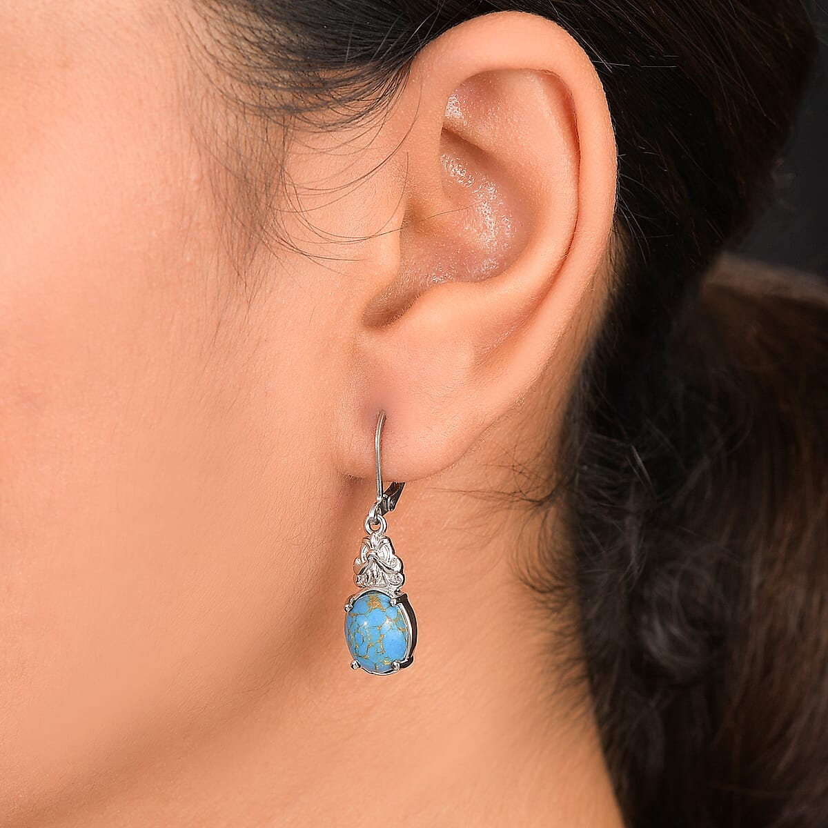 EverTrue Mojave Blue Turquoise 4.80 ctw Earrings in Stainless Steel image number 2