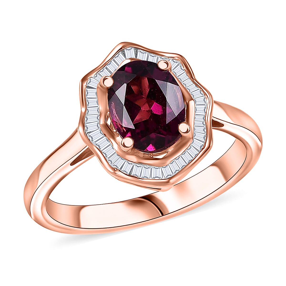 GP Italian Garden Collection Radiant Ember Garnet and Diamond 1.70 ctw Ring in 18K Vermeil Rose Gold Over Sterling Silver (Size 10.0) (Del. in 12-15 Days)  image number 0
