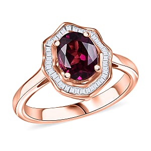 GP Italian Garden Collection Radiant Ember Garnet and Diamond 1.70 ctw Ring in 18K Vermeil Rose Gold Over Sterling Silver (Size 10.0) (Del. in 12-15 Days) 