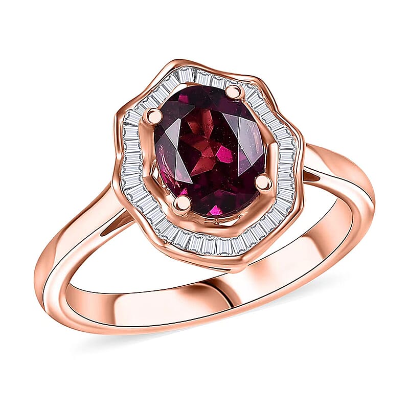 GP Italian Garden Collection Radiant Ember Garnet and Diamond 1.70 ctw Ring in 18K Vermeil Rose Gold Over Sterling Silver (Size 10.0) (Del. in 12-15 Days)