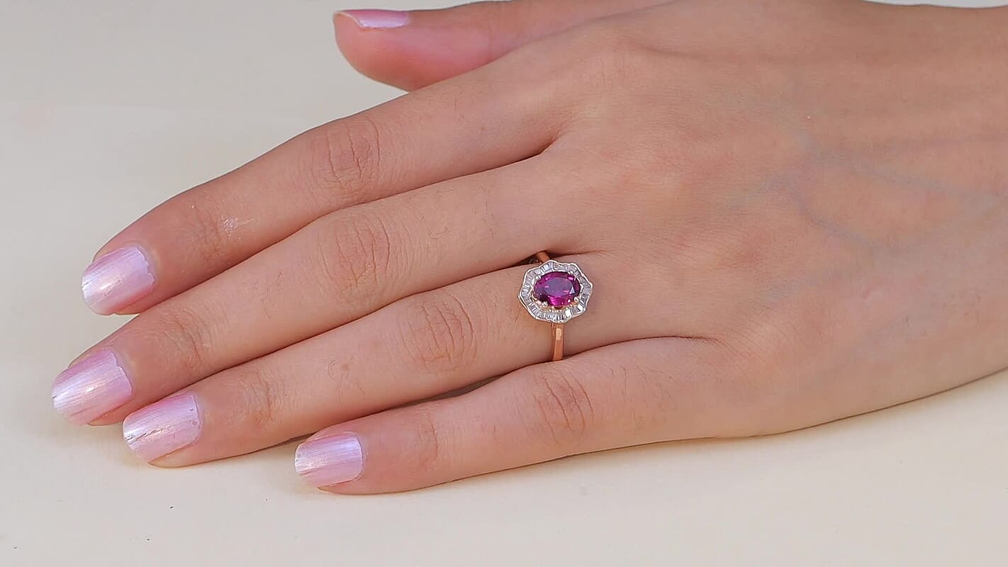 GP Radiant Ember Garnet, Diamond Ring in 18K Vermeil RG Over Sterling Silver (Size 10.0) 1.70 ctw