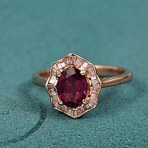GP Italian Garden Collection Radiant Ember Garnet and Diamond 1.70 ctw Ring in 18K Vermeil Rose Gold Over Sterling Silver (Size 10.0) (Del. in 12-15 Days) 