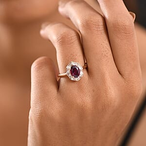 GP Italian Garden Collection Radiant Ember Garnet and Diamond 1.70 ctw Ring in 18K Vermeil Rose Gold Over Sterling Silver (Size 10.0) (Del. in 12-15 Days) 