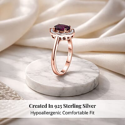 GP Italian Garden Collection Radiant Ember Garnet and Diamond 1.70 ctw Ring in 18K Vermeil Rose Gold Over Sterling Silver (Size 10.0) (Del. in 12-15 Days)