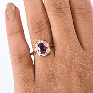 GP Italian Garden Collection Radiant Ember Garnet and Diamond 1.70 ctw Ring in 18K Vermeil Rose Gold Over Sterling Silver (Size 10.0) (Del. in 12-15 Days) 