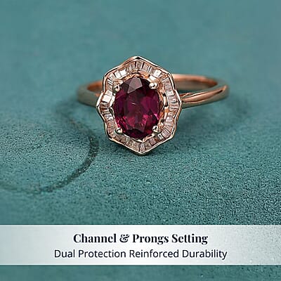 GP Italian Garden Collection Radiant Ember Garnet and Diamond 1.70 ctw Ring in 18K Vermeil Rose Gold Over Sterling Silver (Size 10.0) (Del. in 12-15 Days)