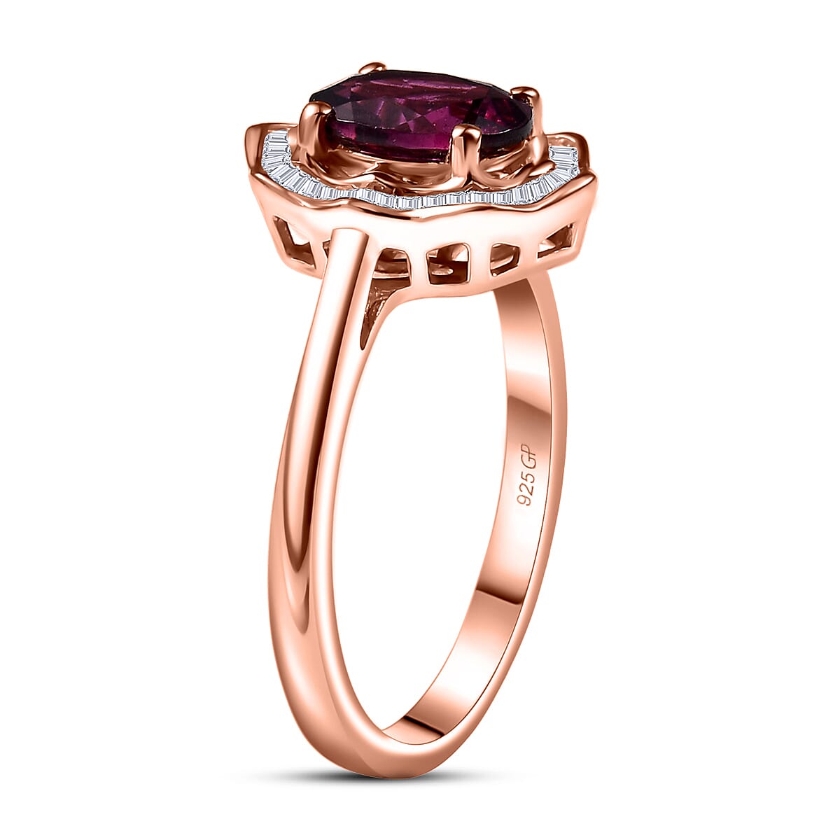 GP Italian Garden Collection Radiant Ember Garnet and Diamond 1.70 ctw Ring in 18K Vermeil Rose Gold Over Sterling Silver (Size 10.0) (Del. in 12-15 Days)  image number 4