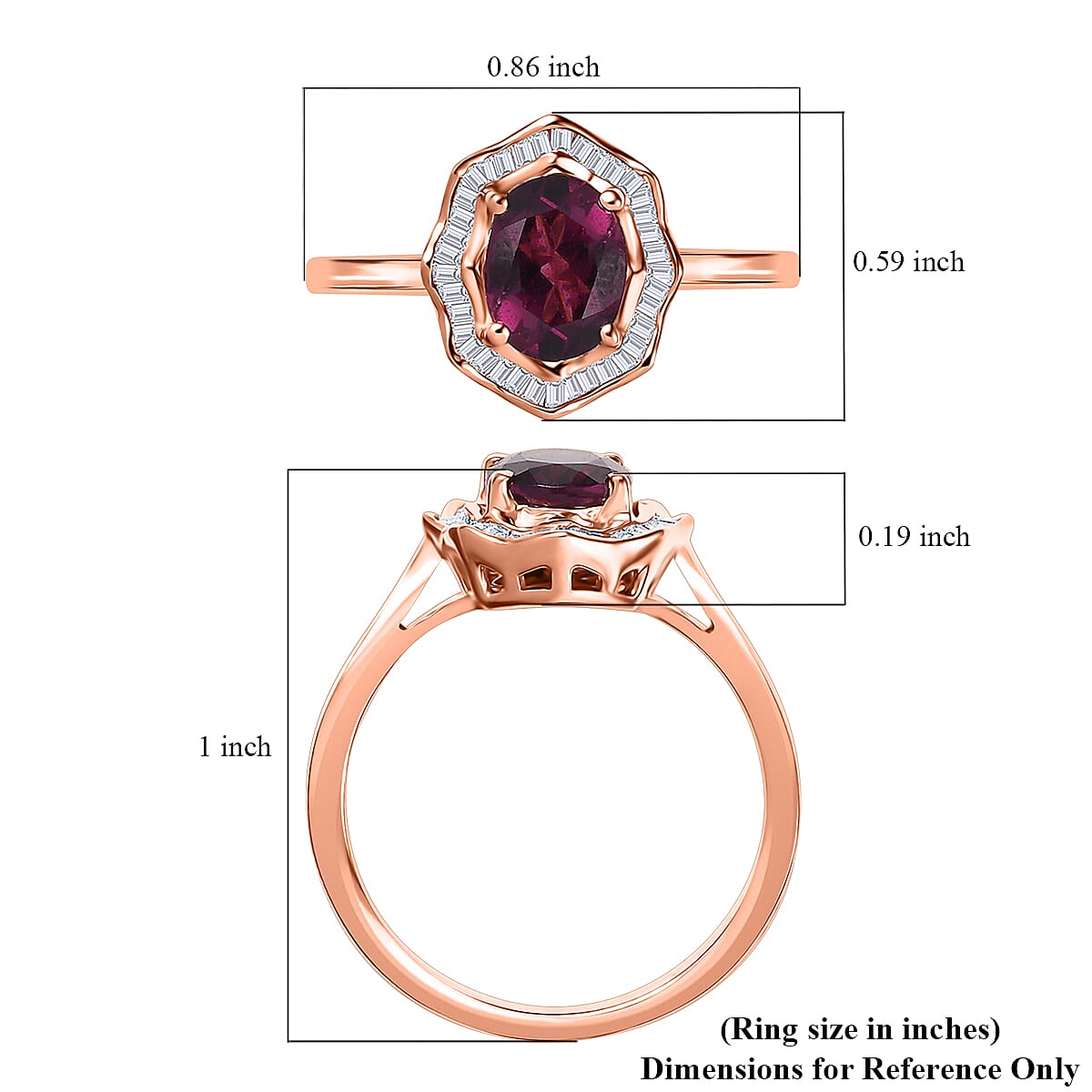 GP Italian Garden Collection Radiant Ember Garnet and Diamond 1.70 ctw Ring in 18K Vermeil Rose Gold Over Sterling Silver (Size 10.0) (Del. in 12-15 Days)  image number 6