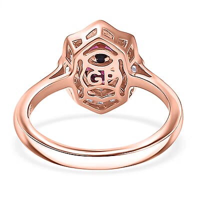 GP Italian Garden Collection Radiant Ember Garnet and Diamond 1.70 ctw Ring in 18K Vermeil Rose Gold Over Sterling Silver (Size 10.0) (Del. in 12-15 Days)