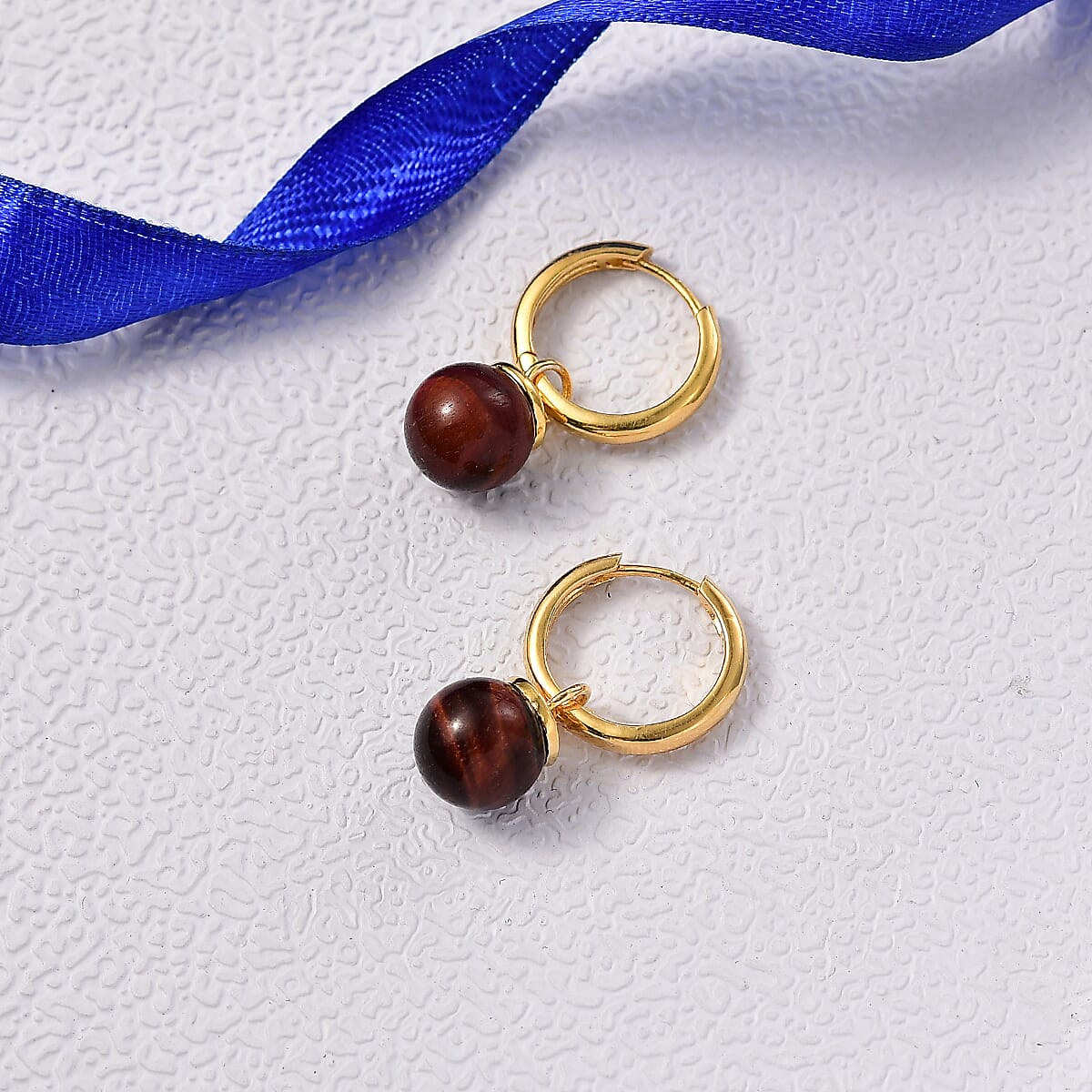 EverTrue Red Tiger Eye 14.80 ctw Earrings in 18K YG Plated image number 1