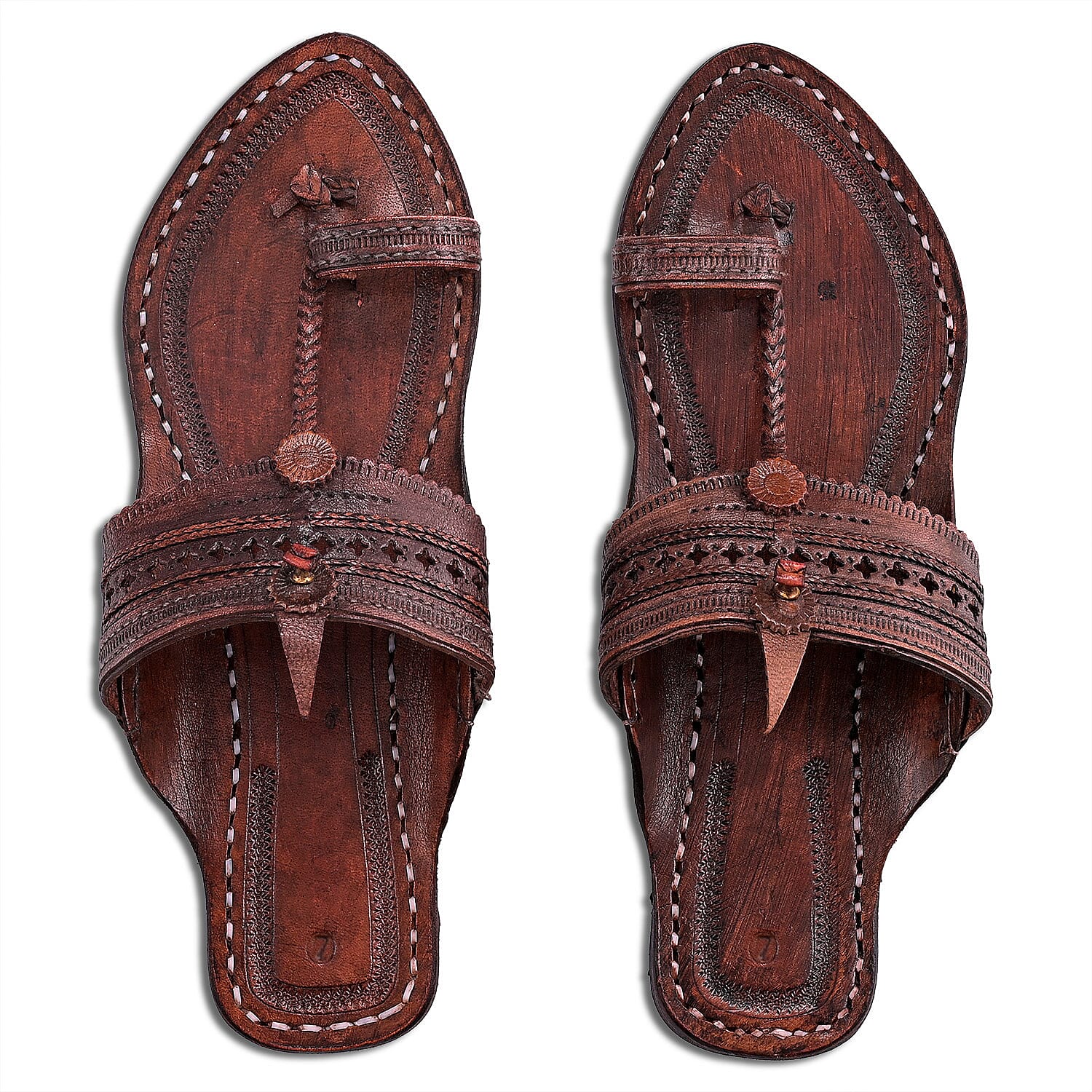 La Marey Cognac Women's Kolhapur Leather Slippers (Size 7.0)