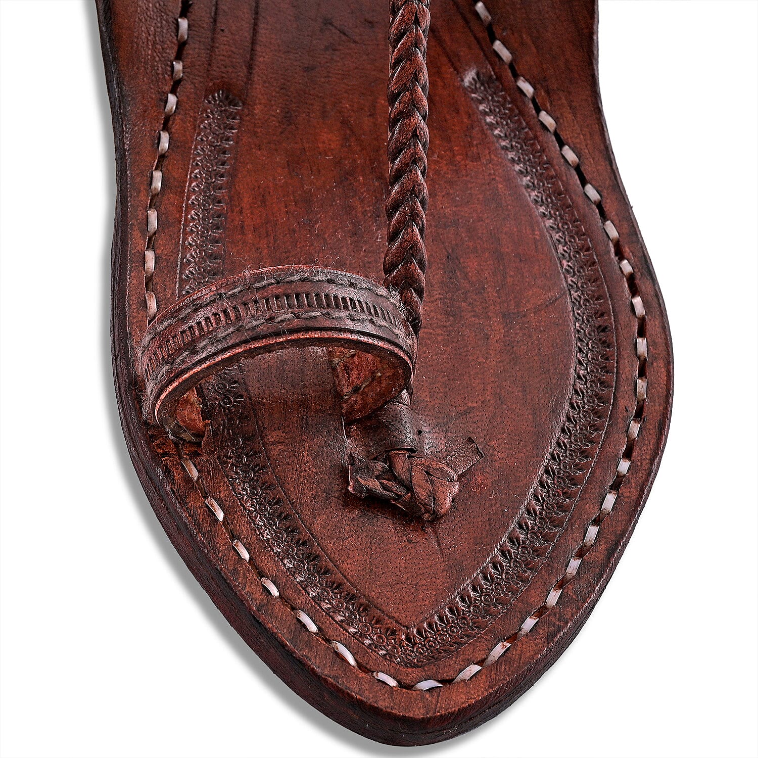 La Marey Cognac Women's Kolhapur Leather Slippers (Size 8.0)