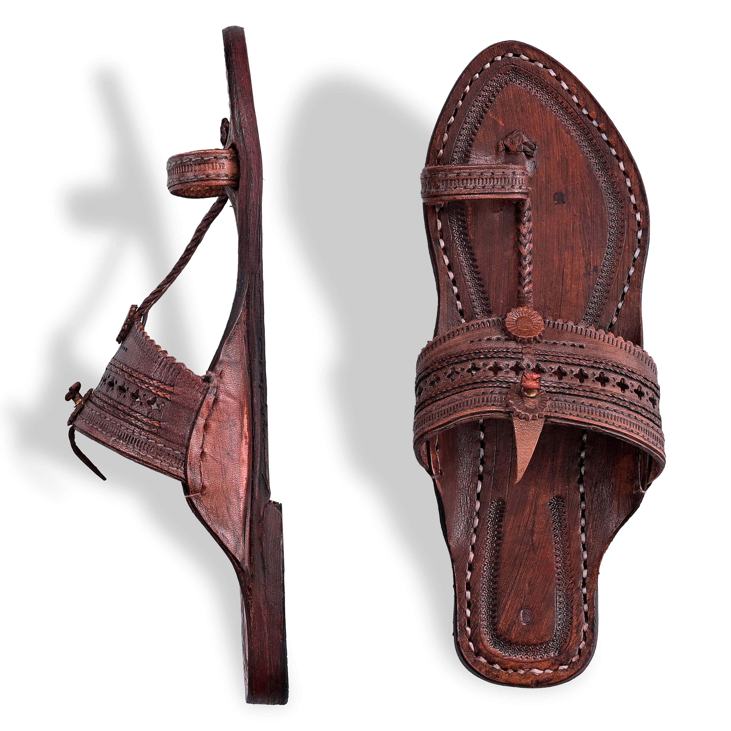 La Marey Cognac Women's Kolhapur Leather Slippers (Size 9.0)